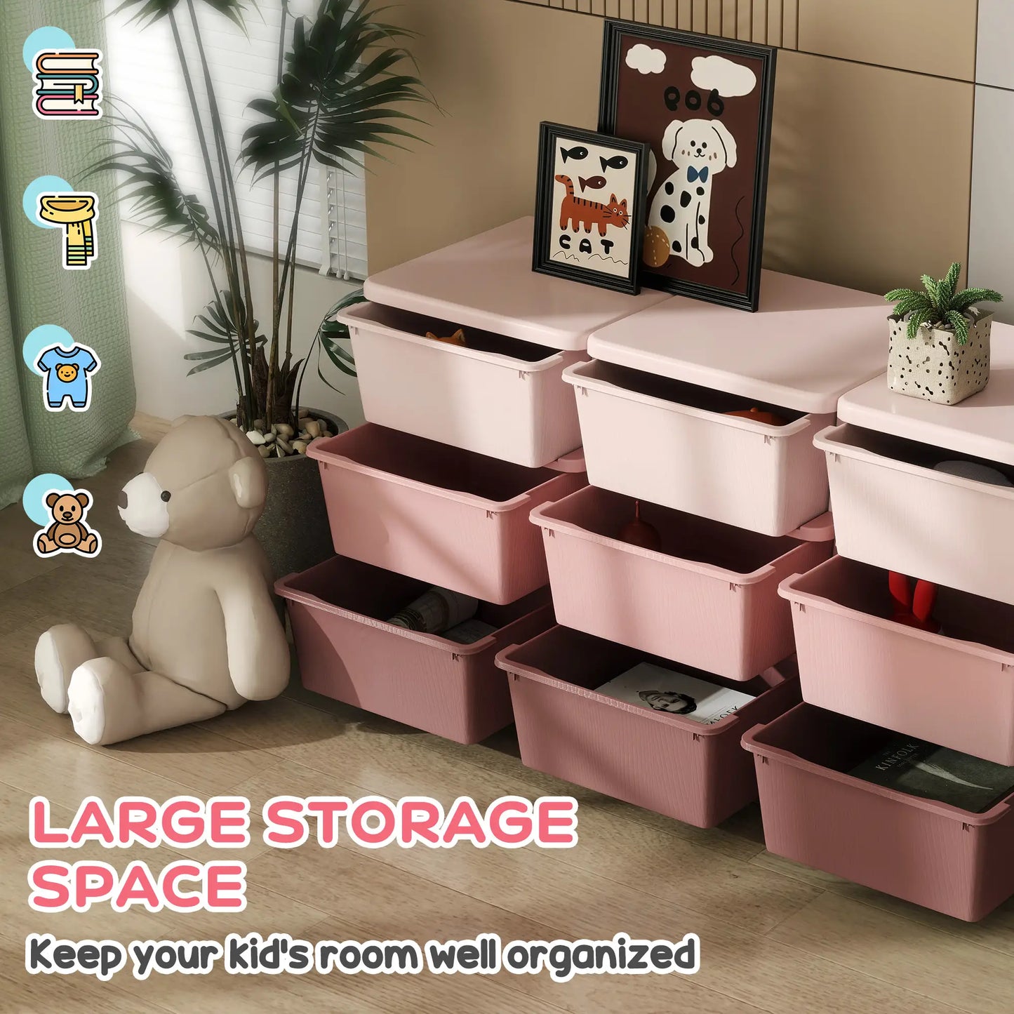 3 Tier Toy Organizer, 9 Plastic Drawers, Pink Baby & Kids Storage at Gallery Canada