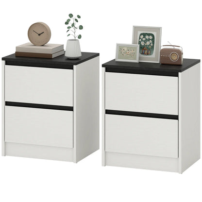 Modern Bedside Tables, Set of 2, 2 Drawers, White