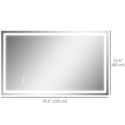 39" x 24" Miroir de Salle de Bain LED, Monté au Mur, Anti-Buée, Bouton Tactile, Clair