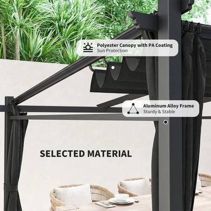 Metal Pergola With Sliding Roof Canopy, 10' x 10', Black Pergolas at Gallery Canada