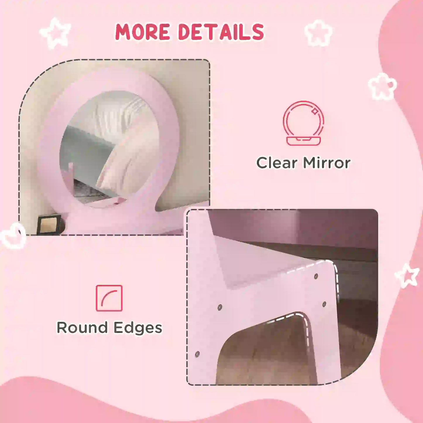 Kids Vanity Set, Makeup Table with Mirror, Stool, Drawers, Ages 3-8, Pink Toy Vanity at Gallery Canada