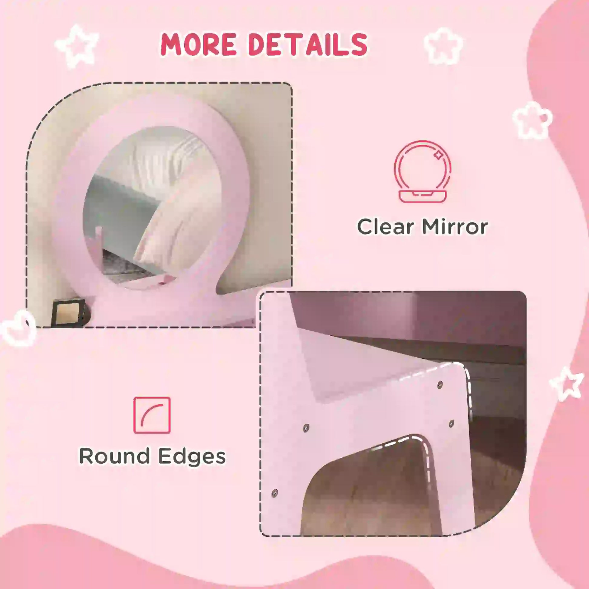 Kids Vanity Set, Makeup Table with Mirror, Stool, Drawers, Ages 3-8, Pink Toy Vanity at Gallery Canada