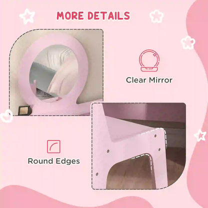 Kids Vanity Set, Makeup Table with Mirror, Stool, Drawers, Ages 3-8, Pink Toy Vanity at Gallery Canada