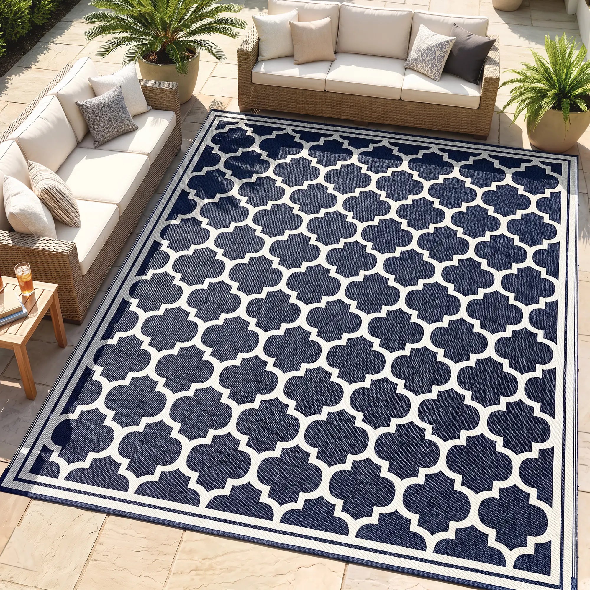 9'x12' Reversible Outdoor RV Rug, Patio Mat, Dark Blue Outdoor Reversible Rugs at Gallery Canada