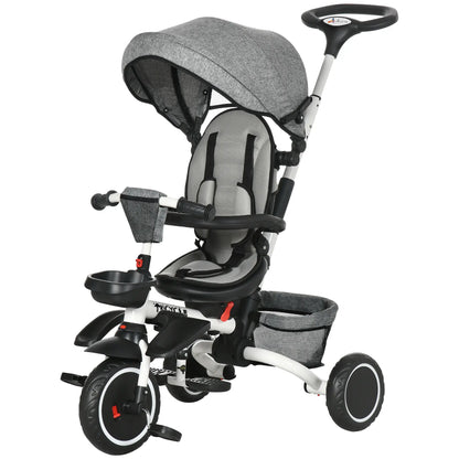 6-in-1 Toddler Tricycle, Adjustable Seat, Push Handle, Grey Tricycles for Kids at Gallery Canada