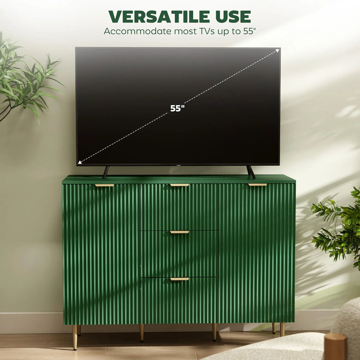 Modern Kitchen Storage Cabinet, Sideboard Buffet, 3 Drawers, Adjustable Shelves, Green Bar Cabinets at Gallery Canada