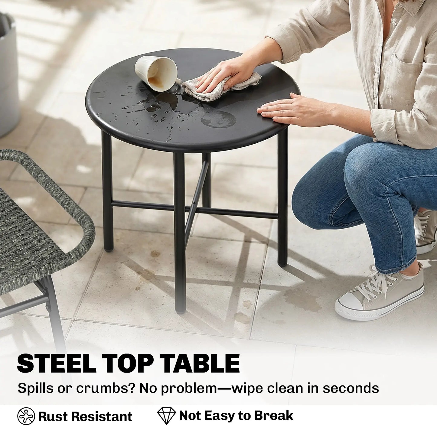 3 Piece Wicker Patio Set, Steel Table, Rattan Outdoor Furniture, Grey Bistro Sets at Gallery Canada