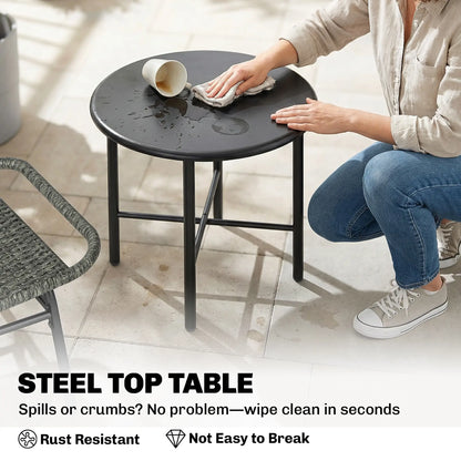 3 Piece Wicker Patio Set, Steel Table, Rattan Outdoor Furniture, Grey Bistro Sets at Gallery Canada