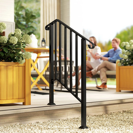 2-3 Step Handrails, Metal Outdoor Stair Railing, Black Garden Decor Black at Gallery Canada