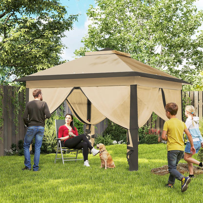 11' x 11' Pop Up Gazebo, Double Roof, Foldable, Adjustable, Beige Pop Up Canopies at Gallery Canada