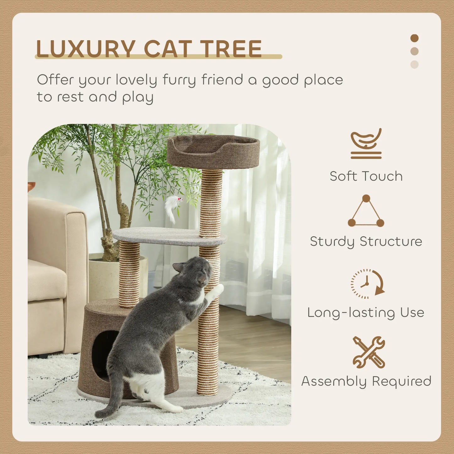 Cat Scratching Tree Post, Climbing Furniture with Toy, Brown Cat Posts at Gallery Canada