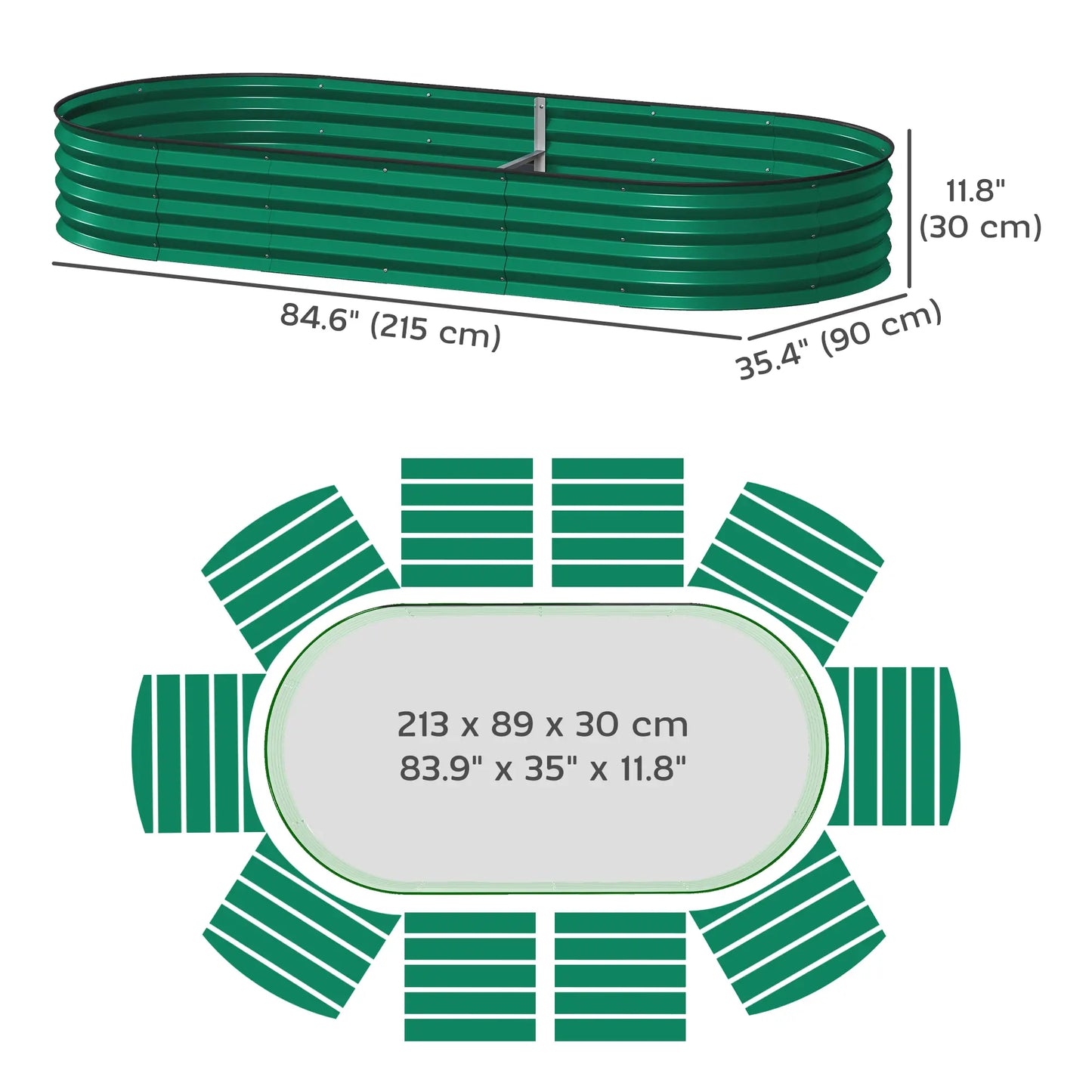 7' x 3' x 1' Parterre de jardin surélevé galvanisé, Tuteur de plante métallique vert, Vert