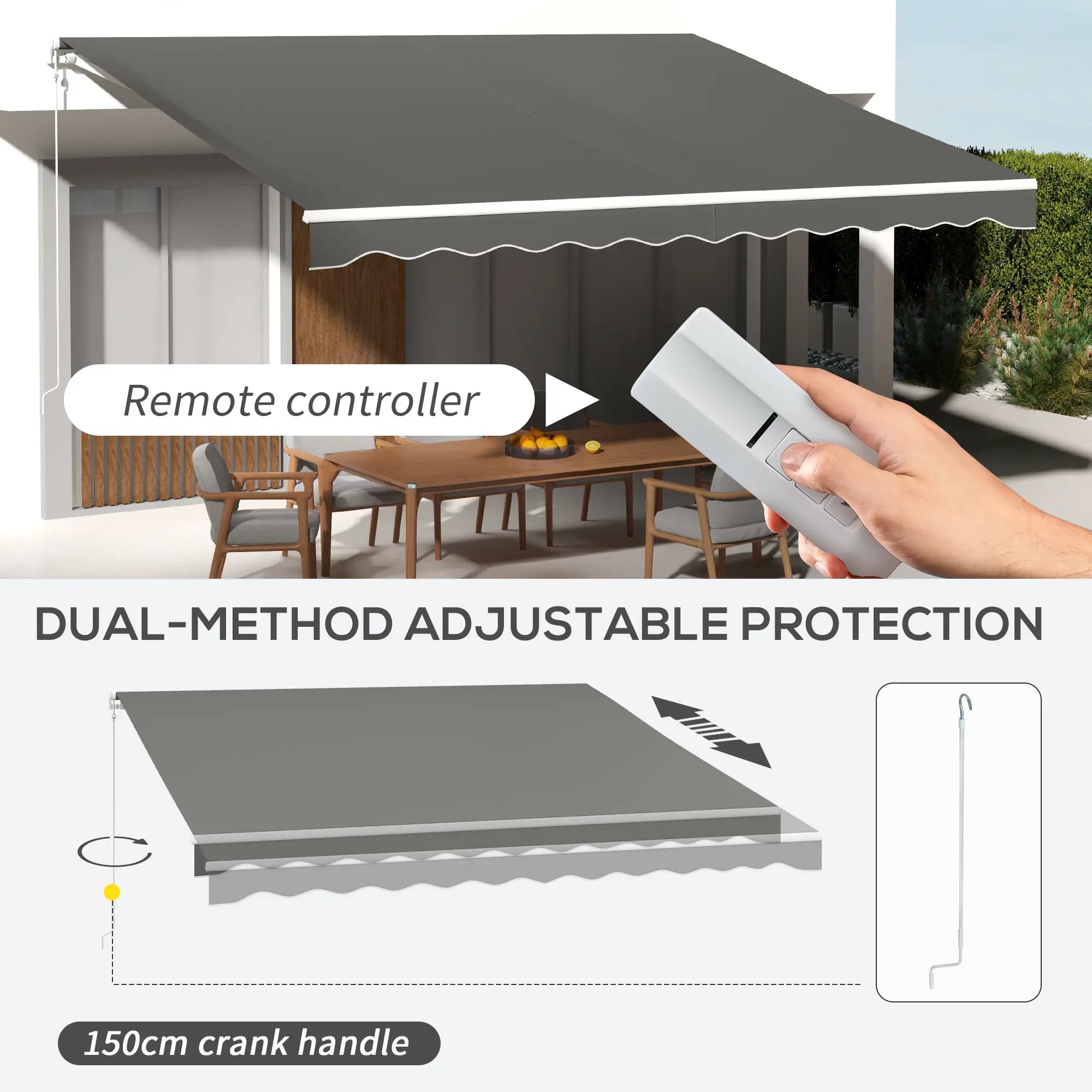 13' x 10' Electric Retractable Awning, Remote Controller, Light Grey Deck Awnings at Gallery Canada