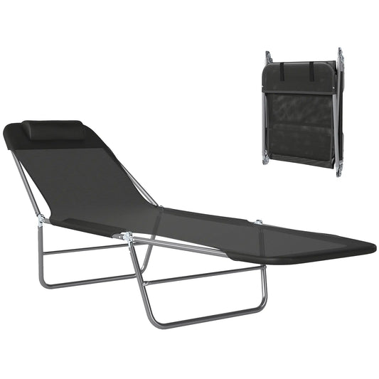 Portable Adjustable Reclining Lounge Chair, Folding Chaise, Black Lounger Chairs Black at Gallery Canada