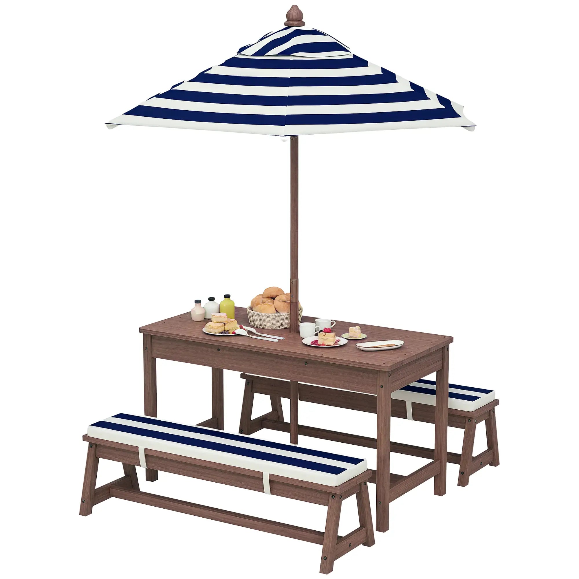 Kids Picnic Table Bench Set with Umbrella, Cushions, Navy Blue Kids Outdoor Furniture at Gallery Canada