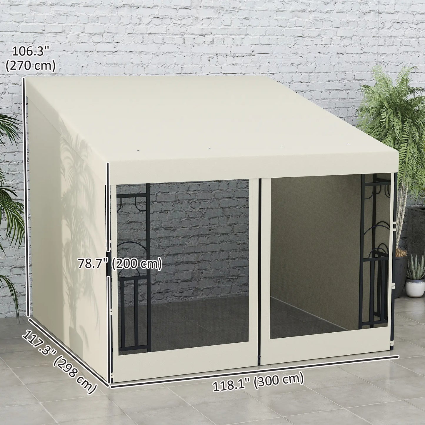 10' x 10' Wall Pergola, Outdoor Gazebo, 2 Curtains, 2 Nettings, Beige Pergolas at Gallery Canada