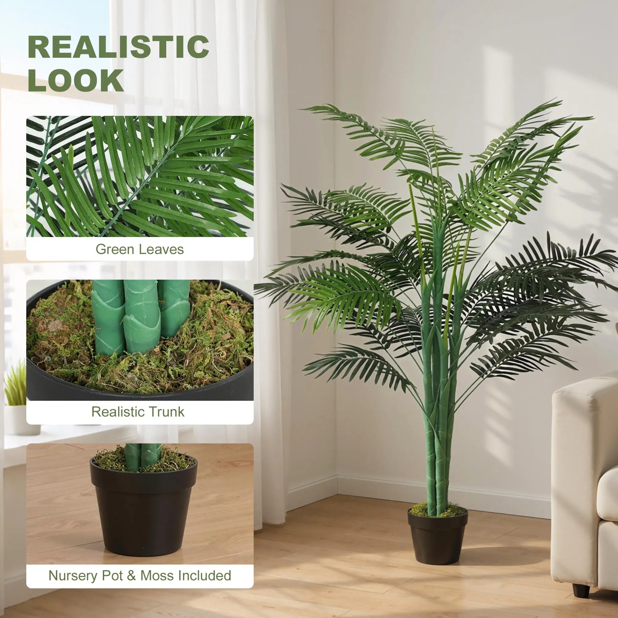 5FT Artificial Palm Tree, Lifelike Faux Plant, Indoor Decoration, Green Artificial Trees at Gallery Canada
