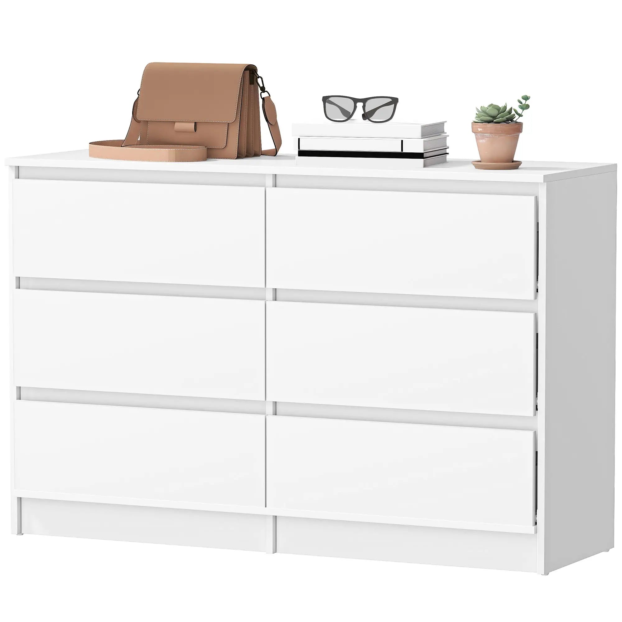 Wide 6 Drawer Dresser, Modern Clothes Storage Organizer, White Storage Cabinets White at Gallery Canada