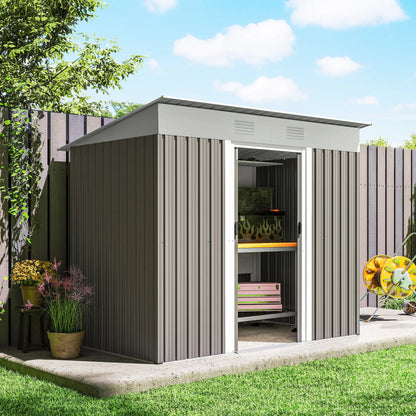 7' x 4' Outdoor Storage Shed, Metal Garden Tool Organizer, Light Grey Sheds at Gallery Canada