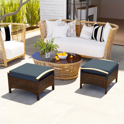 2 Wicker Ottomans, Removable Cushion, Rattan Footstool, Blue Patio Furniture Sets at Gallery Canada