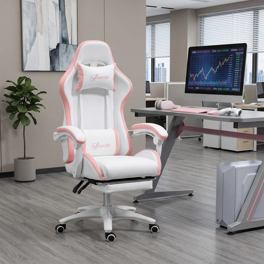 Computer Gaming Chair, PU Leather, 135° Reclining Back, White Video Game Chairs White, Pink at Gallery Canada