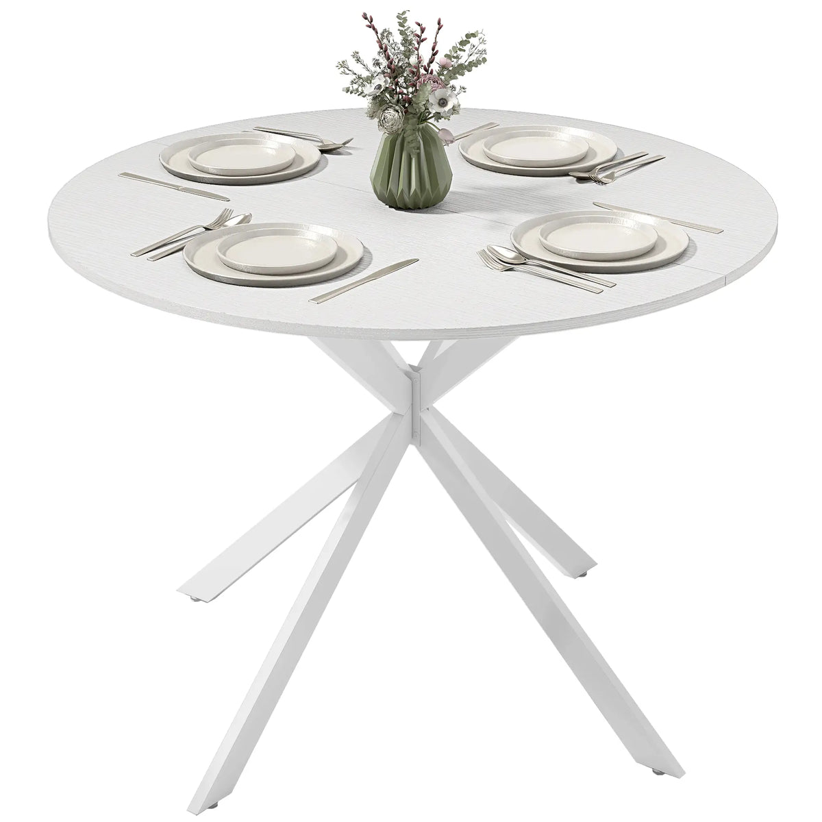 40" Round Kitchen Table For 4, Industrial Dining Table, White Oak, White Dining Tables White Oak, White at Gallery Canada
