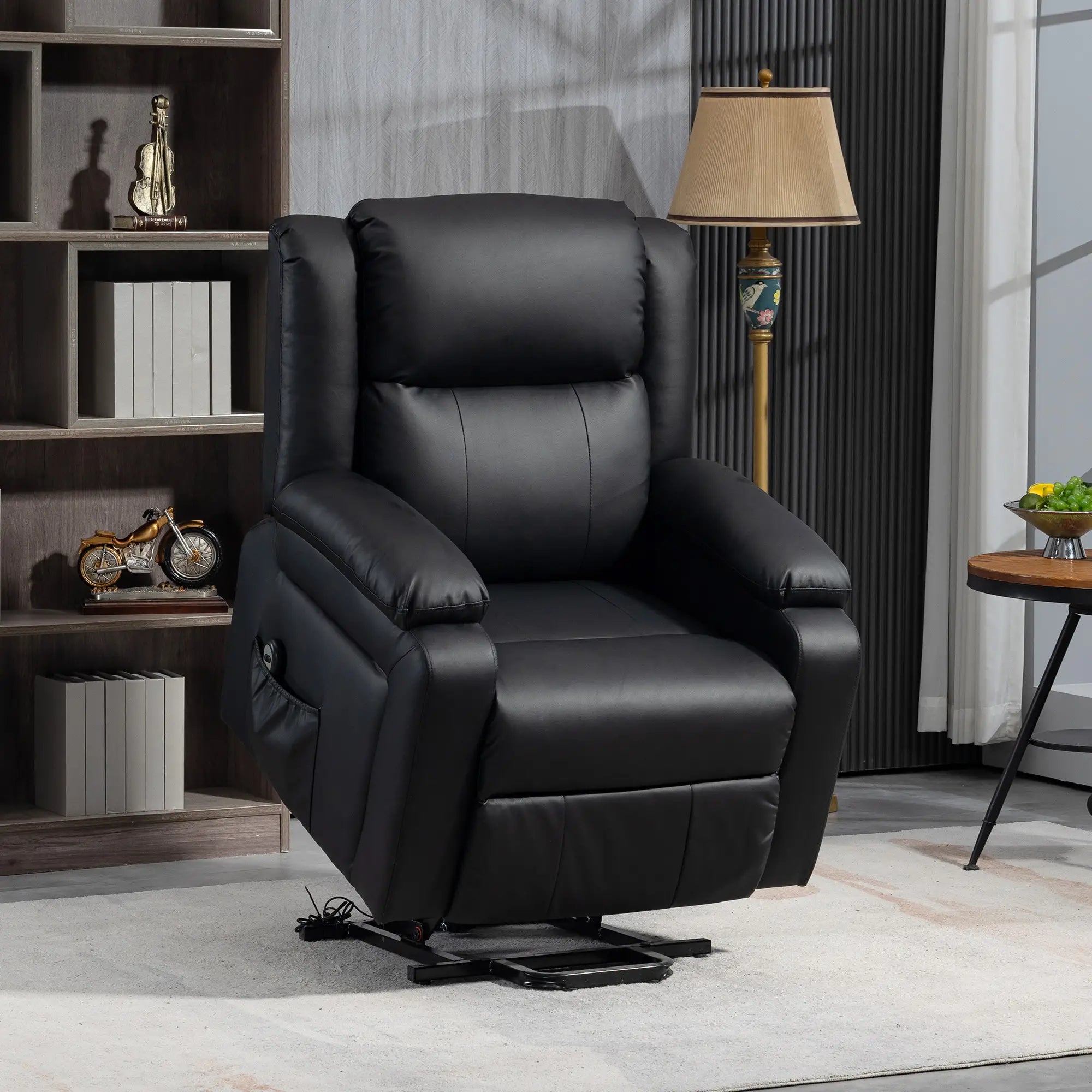PU Leather Electric Recliner Chair, Remote, Side Pockets, Black Sofas & Reclining Chairs at Gallery Canada