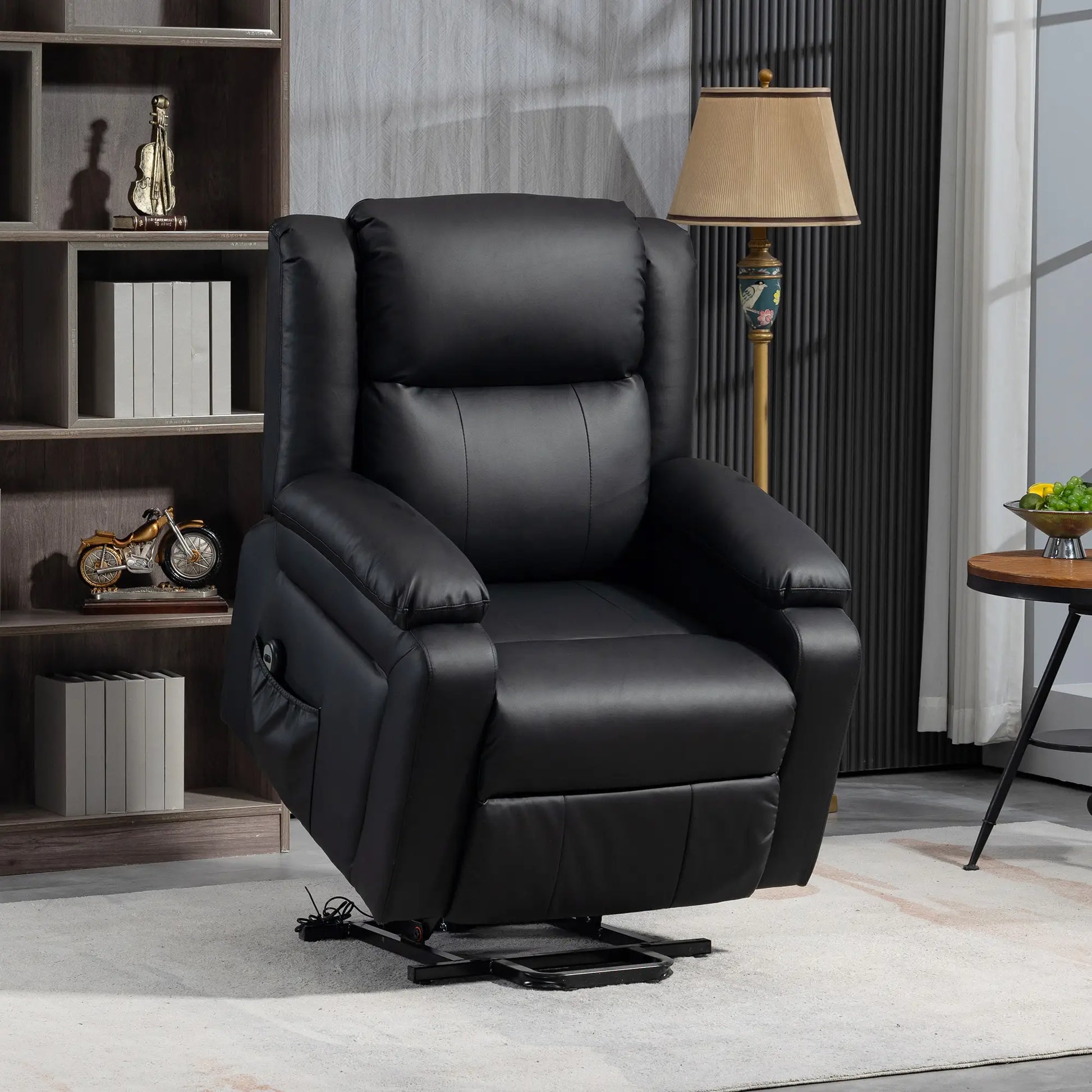 PU Leather Electric Recliner Chair, Remote, Side Pockets, Black Sofas & Reclining Chairs at Gallery Canada