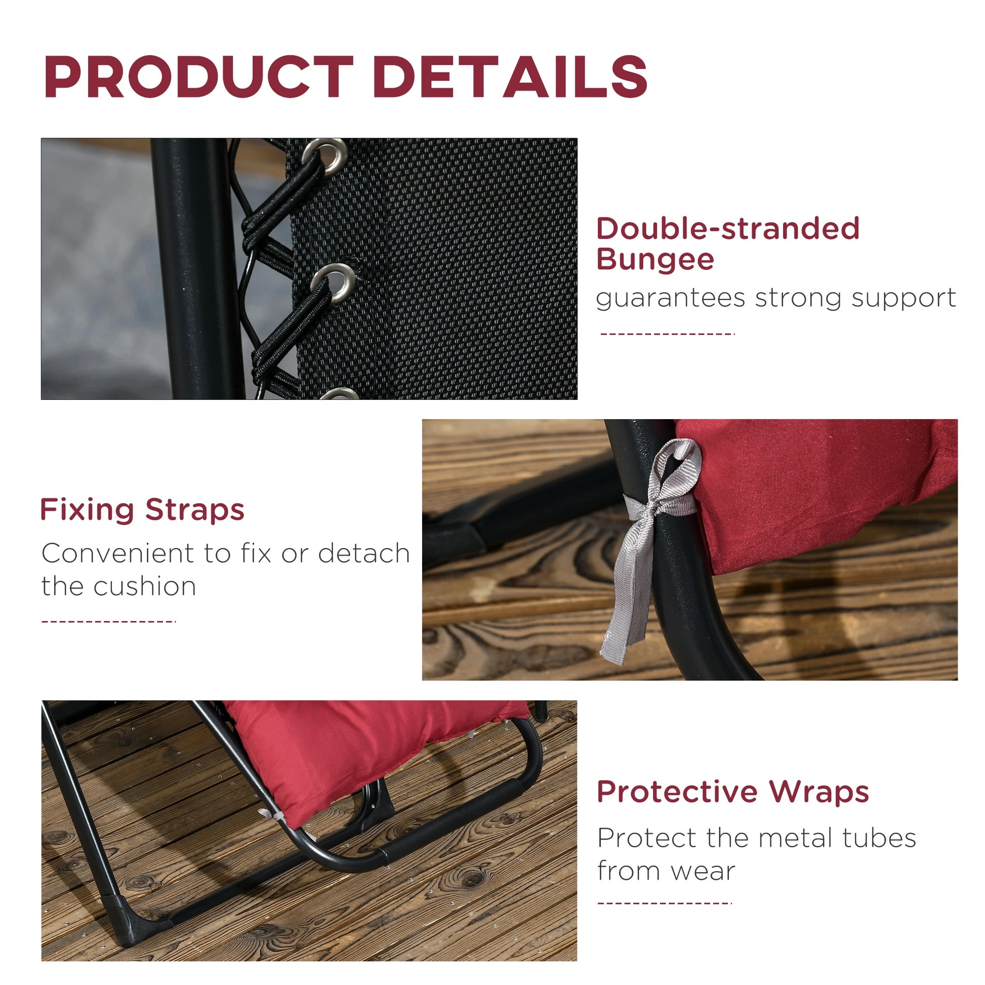 Folding Garden Chairs Set of 2, Reclining Zero Gravity, Wine Red Lounger Chairs at Gallery Canada