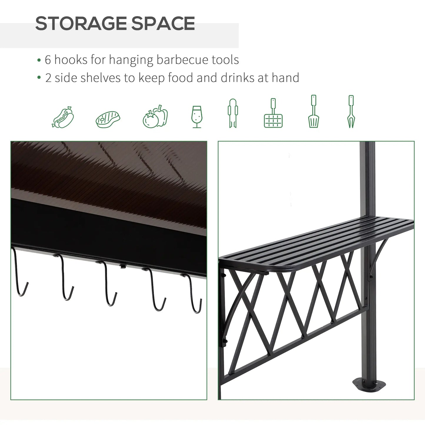 Outdoor Hardtop Grill Gazebo, BBQ Canopy With 6 Hooks, Double Vented PC Roof BBQ Grill Gazebos at Gallery Canada