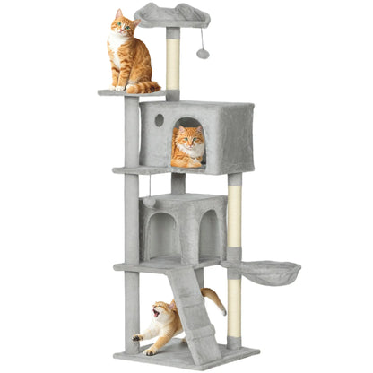 63 Inch Cat Tree, Sisal Scratching Posts, Condos, Plush Perches, Hammock, Ladder, Dangling Balls, Light Grey Cat Towers at Gallery Canada