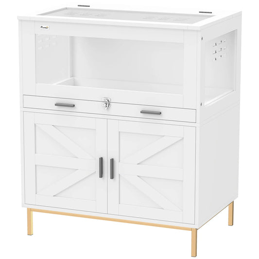 Hamster Cage with Storage Cabinet, Small Animal Cage with Pull Out Drawer and Acrylic Panels, 30" x 19.5" x 36" Hamster Cages White, Gold at Gallery Canada