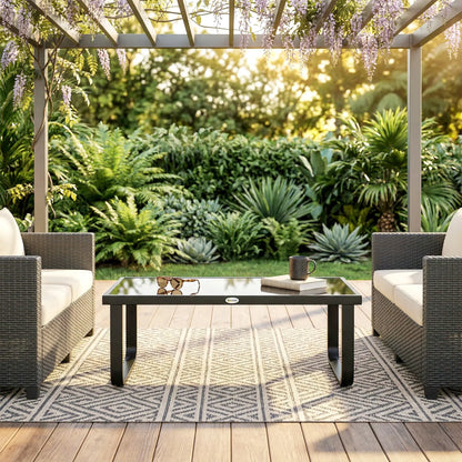 Outdoor Patio Coffee Table, Rectangle Metal Side Table, Tempered Glass Tabletop Patio Side Tables at Gallery Canada
