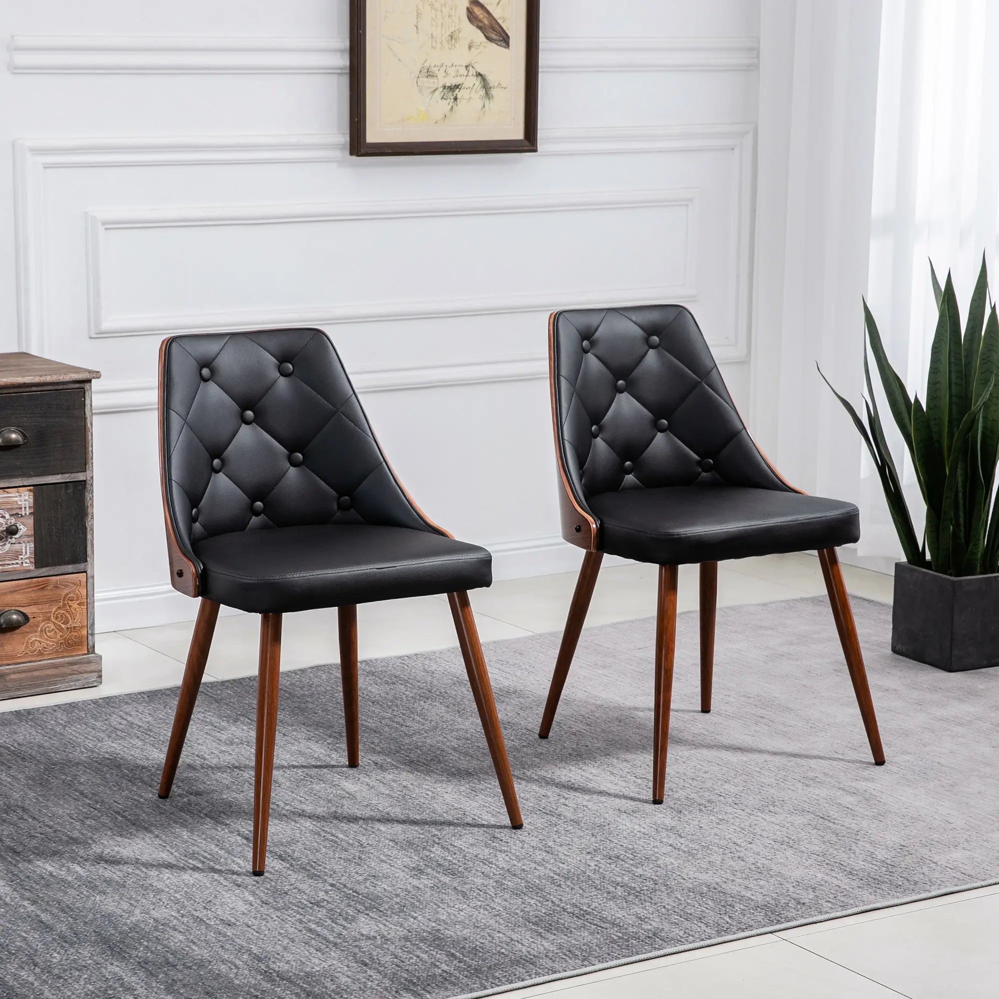 Dining Chairs Set of 2, PU Leather Upholstered, Steel Legs, Black Bar Stools at Gallery Canada