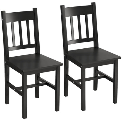 Set of 2 Kitchen Chairs with Slat Back, Black