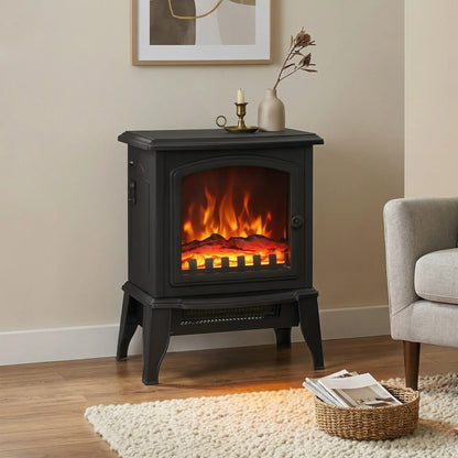 Electric Fireplace Heater, Freestanding, Realistic Flame, Overheat Protection, 750W/1500W, Black Electric Fireplaces at Gallery Canada