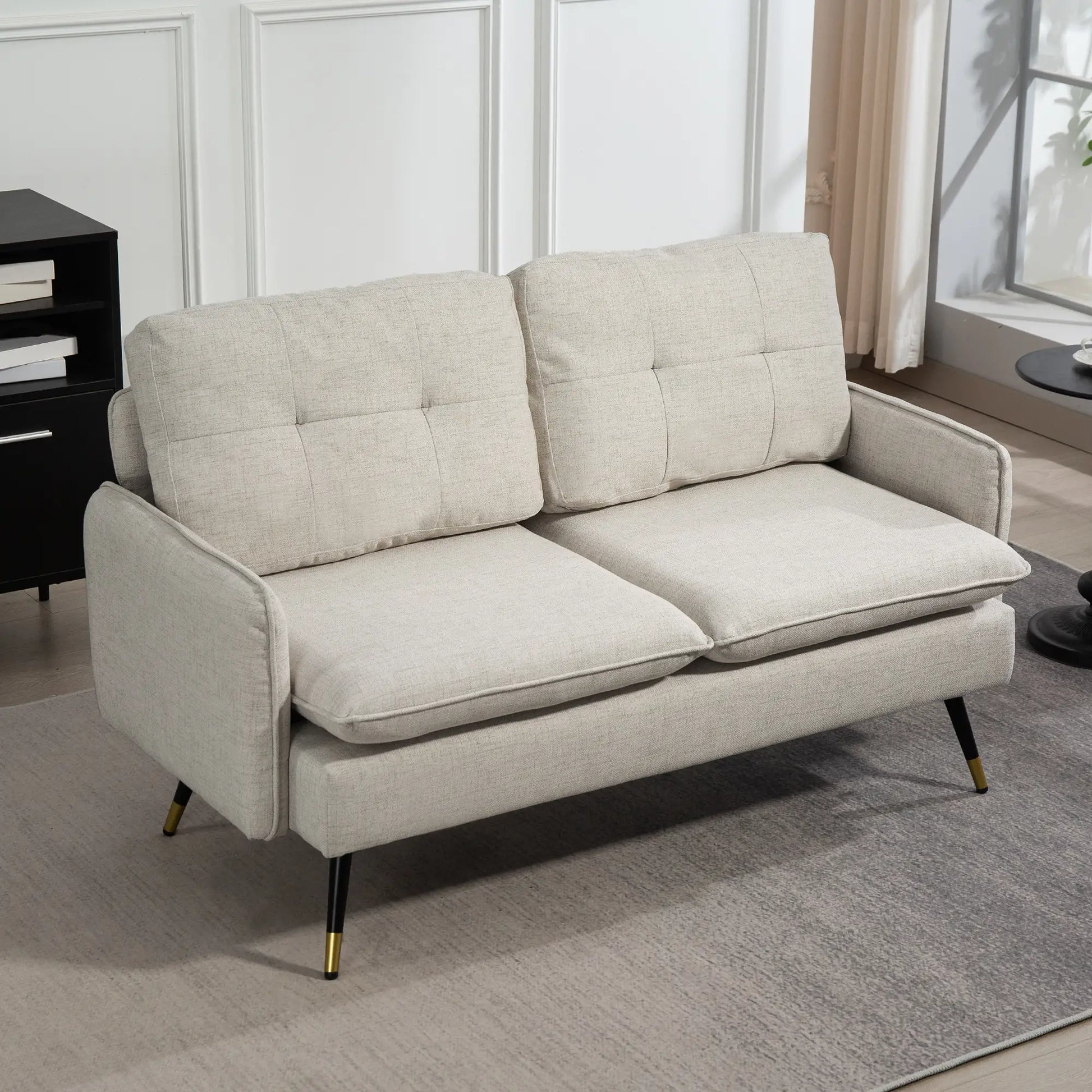 55" Loveseat, Fabric Sofa, Button Tufted Back, Steel Legs, Cream White 2-Seater Sofas at Gallery Canada