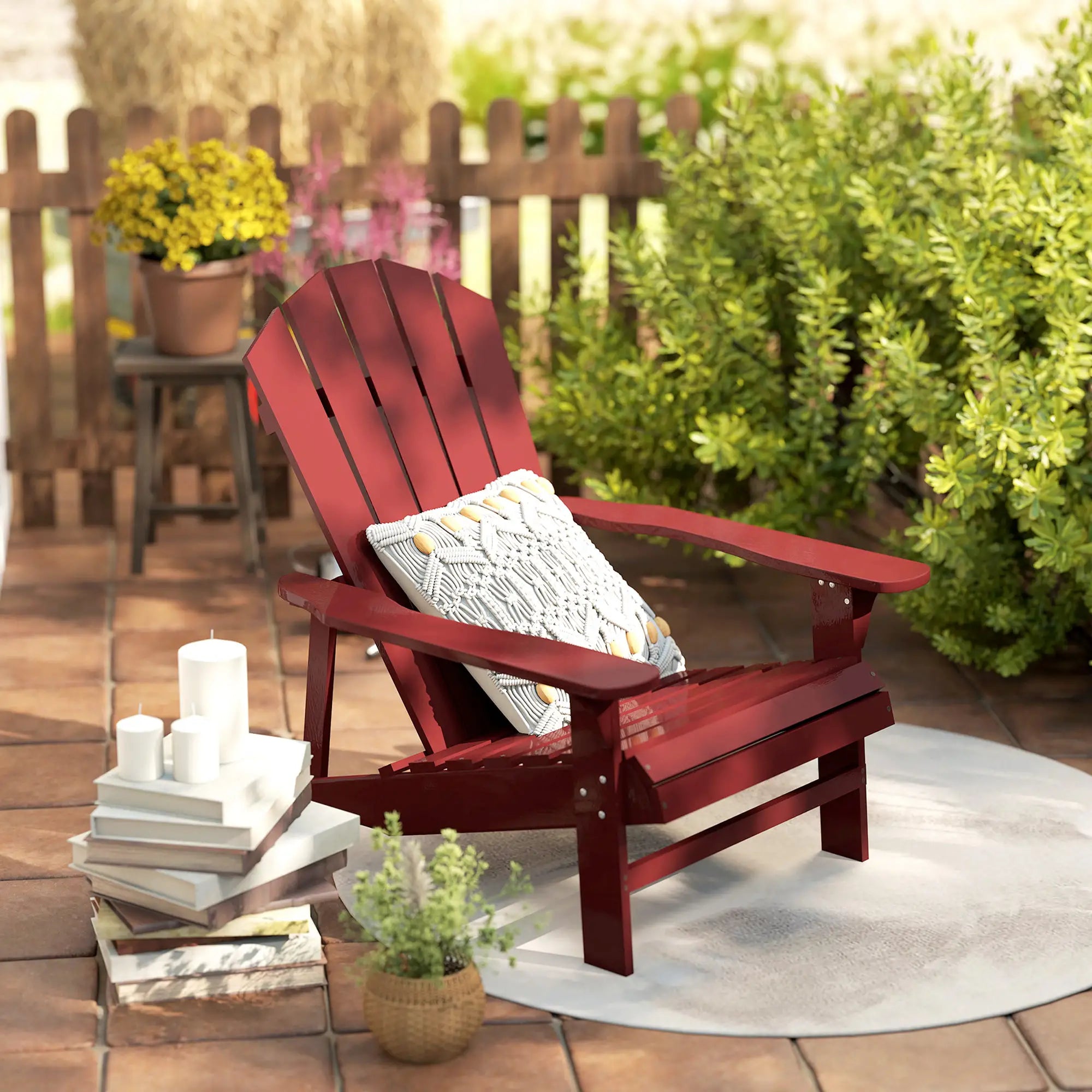 Wood Adirondack Chair, Outdoor Patio, Slatted Design, Red Patio Chairs at Gallery Canada