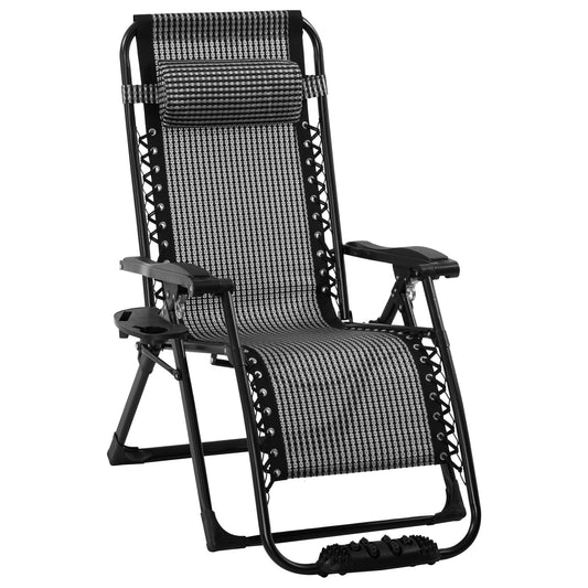 Zero Gravity Chair, Folding Recliner Chair, Adjustable Patio Lounger with Detachable Pillow, Cup Holder and Foot Massage Roller for Outdoor, Patio, Deck, Poolside, Grey - Gallery Canada