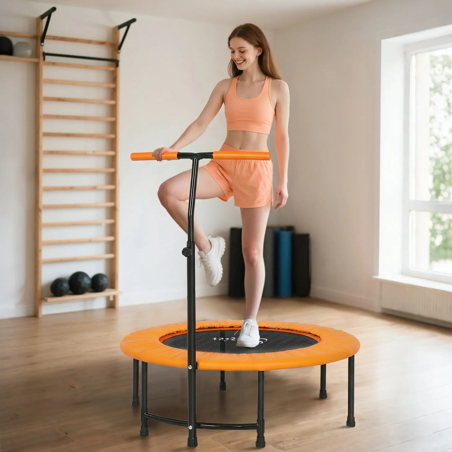 39" Mini Exercise Trampoline, Adjustable T-Bar, Orange Trampolines at Gallery Canada
