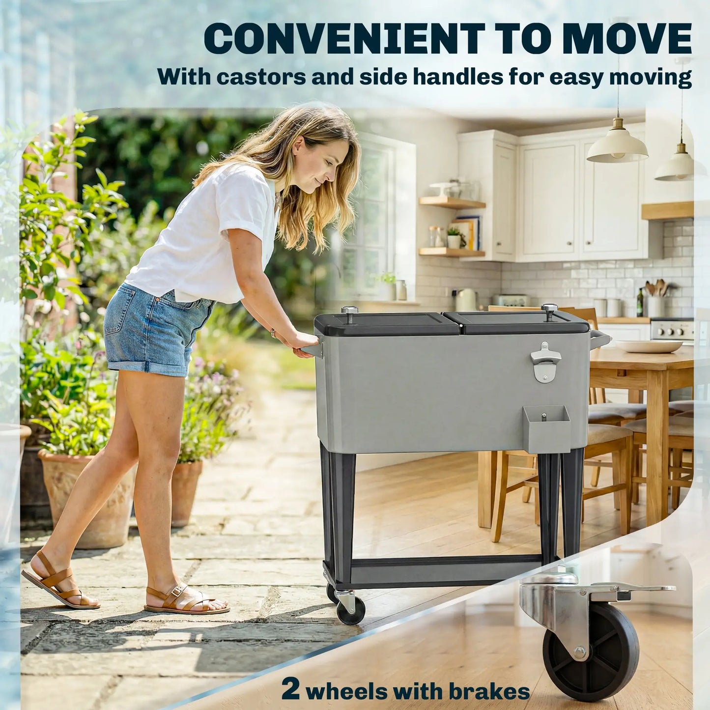 80 Quart Rolling Patio Cooler Cart With Storage Shelf, Locking Wheels, Bottle Opener Cooler Boxes at Gallery Canada