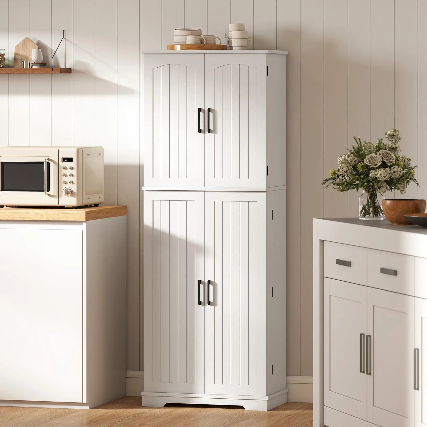 Tall Pantry Cabinet, 64 Inch, Adjustable Shelves, Spice Racks, White Kitchen Pantry Cabinets at Gallery Canada
