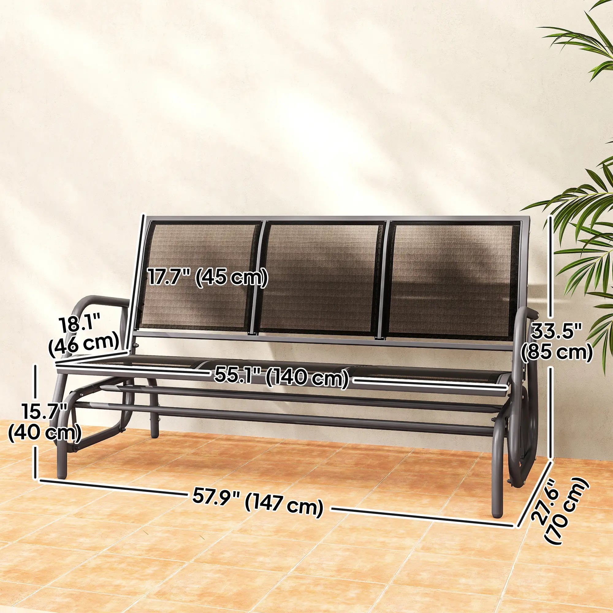 3-Seat Outdoor Glider Chair, Steel Frame, Sling Fabric, Black Outdoor Gliders at Gallery Canada