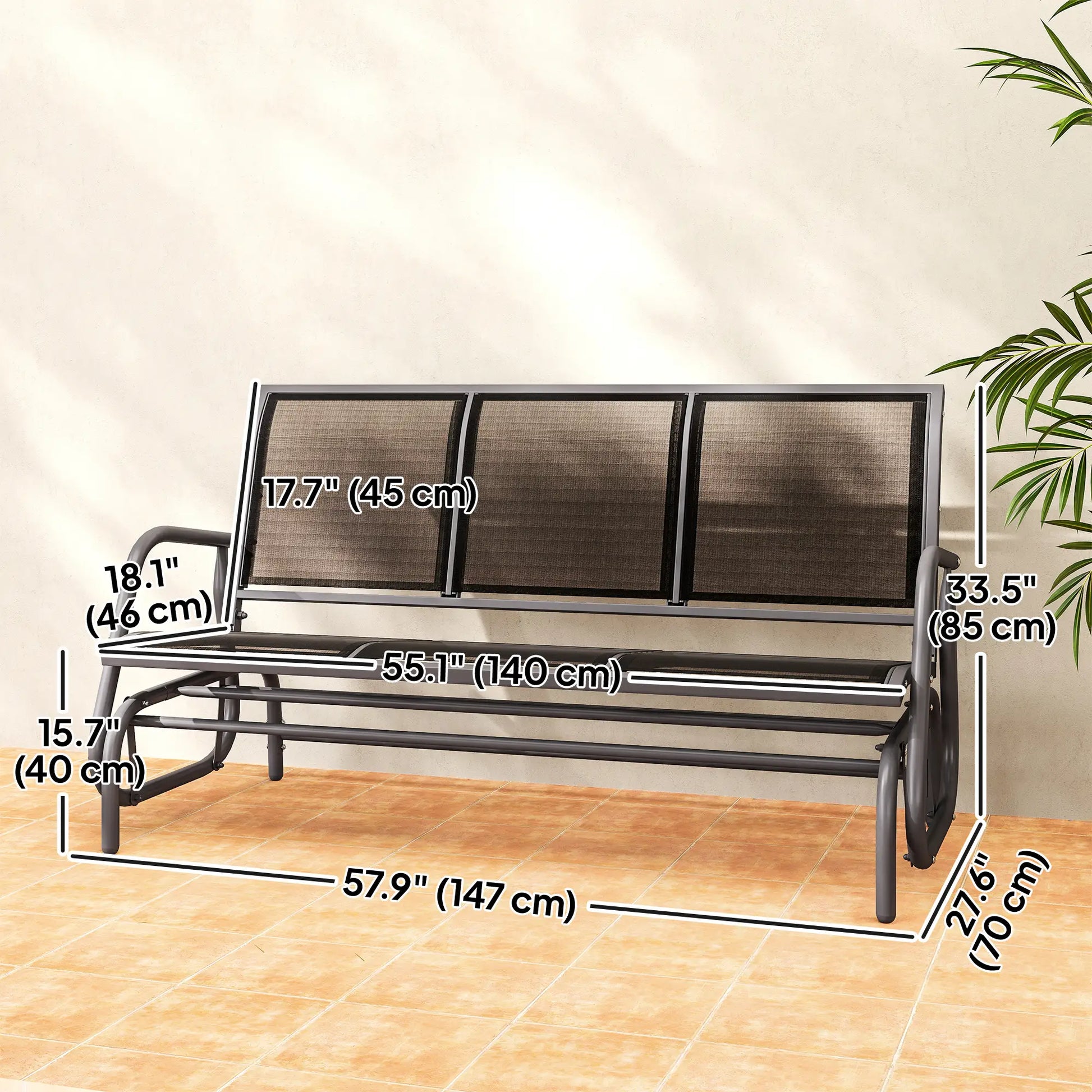 3-Seat Outdoor Glider Chair, Steel Frame, Sling Fabric, Black Outdoor Gliders at Gallery Canada