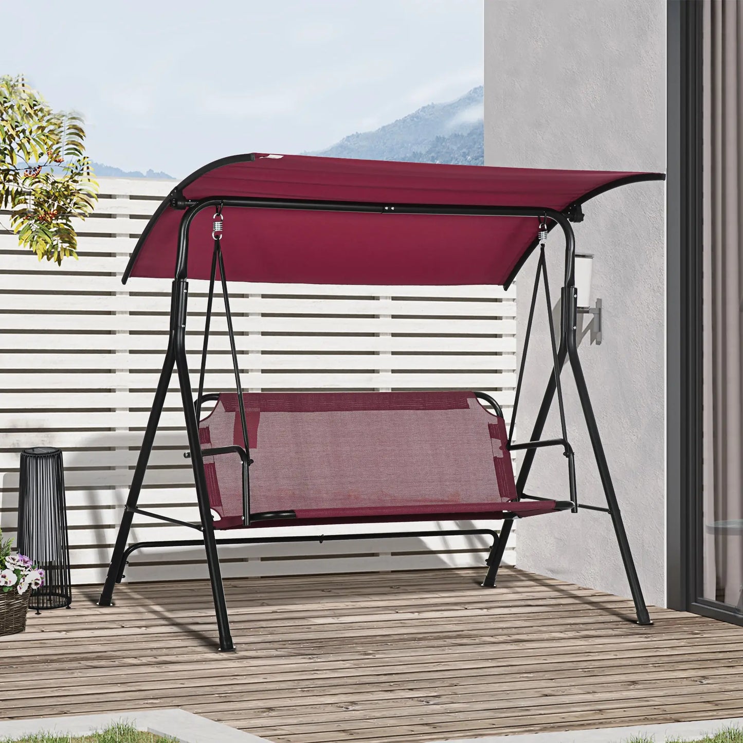 3-Seater Outdoor Swing with Adjustable Canopy, Wine Red Porch Swings with Canopy at Gallery Canada