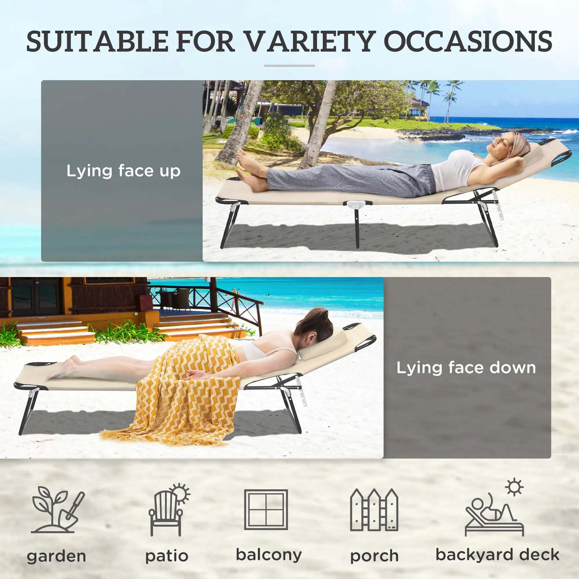 Outdoor Lounge Chair, Adjustable Backrest, Face Hole, Support Pillow, Beige Lounger Chairs at Gallery Canada