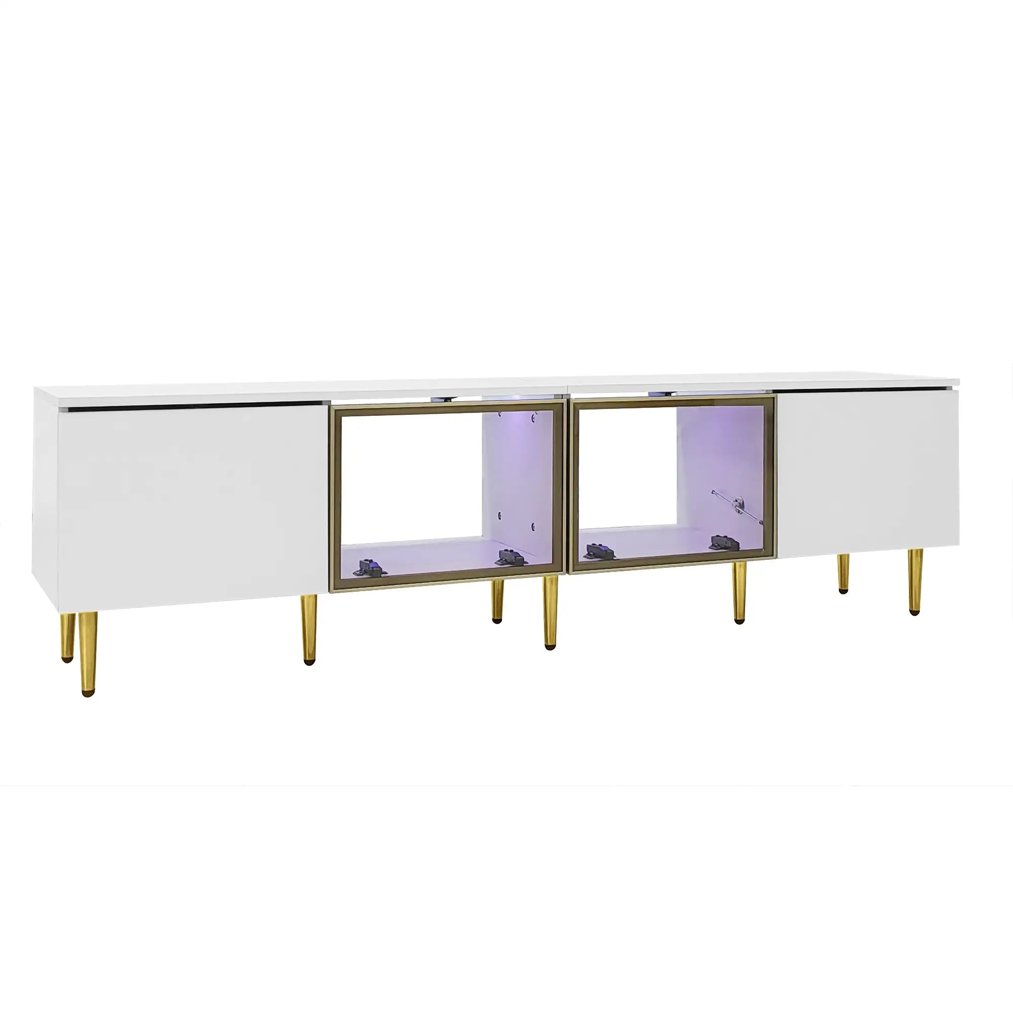 TV Stand, 4 Doors, Handles, Tempered Glass, LED Light, 67
