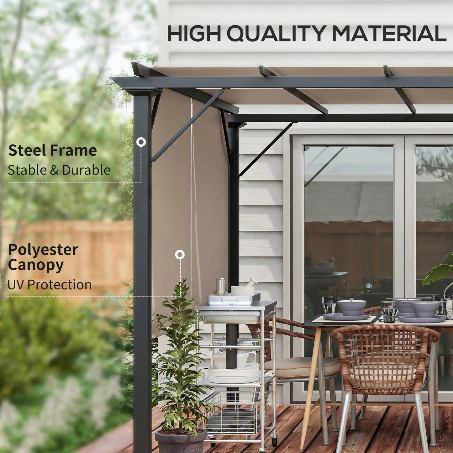 12' x 10' Outdoor Gazebo, Retractable Canopy, Steel Frame, Light Brown Pergolas at Gallery Canada