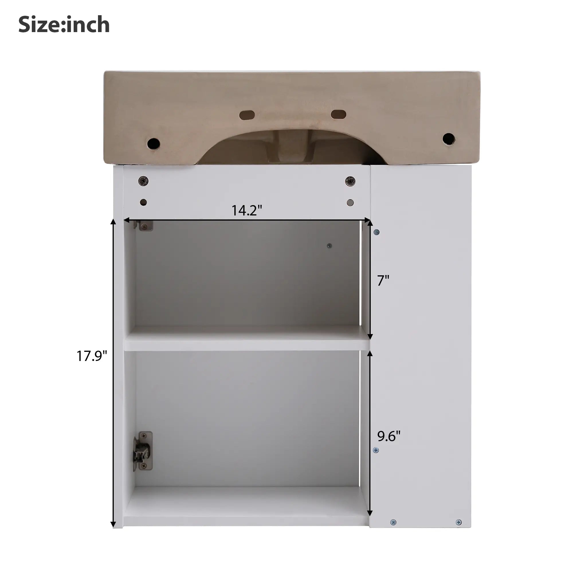 Floating Bathroom Vanity, Ceramic Basin, Side Storage, Rose Gold Handle, 21.5