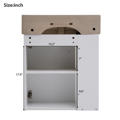 Floating Bathroom Vanity, Ceramic Basin, Side Storage, Rose Gold Handle, 21.5" L x 12" W x 26.5" H, White Sink Cabinets at Gallery Canada